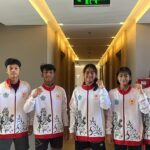 Pebulu tangkis Kota Denpasar yang tembus final Porprov Bali XVI/2025 dari kiri ke kanan: I Made Sutha Adi Wiguna, Rafif Alamsyah Dwi Putra, Muhammad Azriel F.R, Gita Novianti, Ni Made Maheswari Kanha Kundalini, dan Aurelia Putri Afra Ramadhani. (Foto: djo)