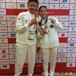 Cok Istri Agung Sanistyrani saat meraih medali perunggu Asian Games 2026 dari nomor kumite -55 kilogram yang dimainkan di Toyohashi City General Gymnasium, Jepang, Selasa (22/9/2026). (Foto: Ardy)